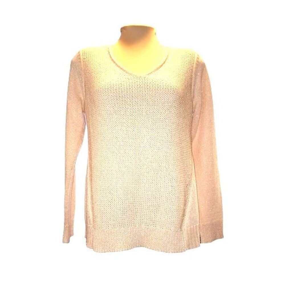 Chico's Pink Glittery V-Neck‎ Pullover Sweater Size 1(M/8)